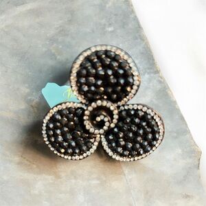 Adjustable Elegant Black Beaded Chunky Ring